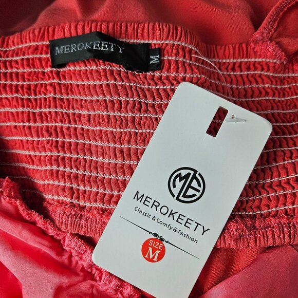 Merokeety Women's Boho Tiered Cutout Maxi Dress Size Medium Party Casual Orange - Picture 8 of 9